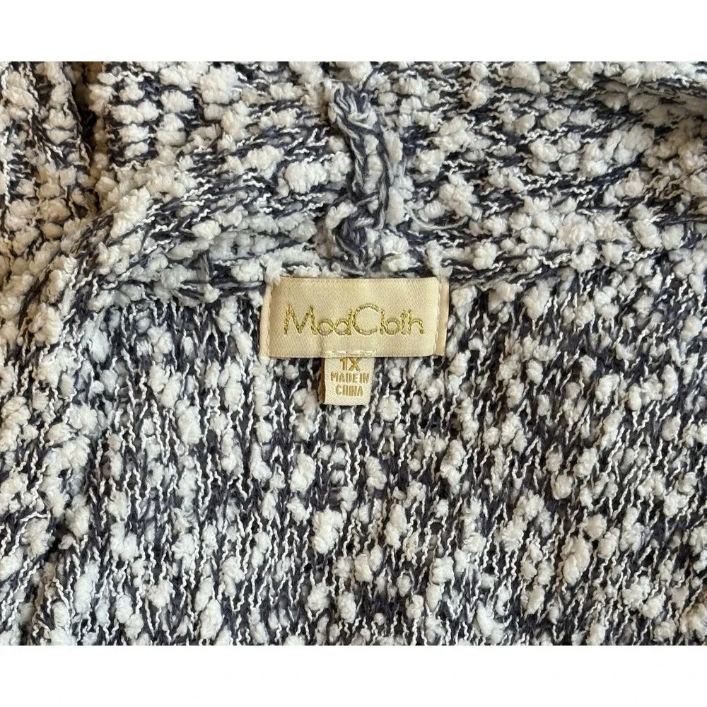 ModCloth Women's Marled Cardigan 1X Blue White Open Front Cozy